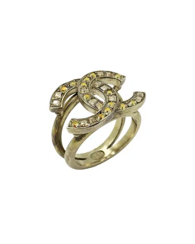 Chanel Plated Coco Mark Rhinestone Ring (authentic Pre-loved) In Gold