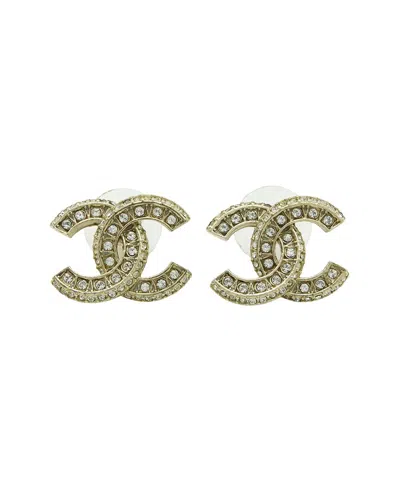 Chanel Plated Coco Mark Rhinestone Stud Earrings (authentic Pre-loved) In Green