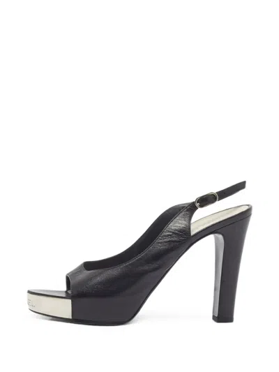Pre-owned Chanel Platform Slingback Sandals In Black