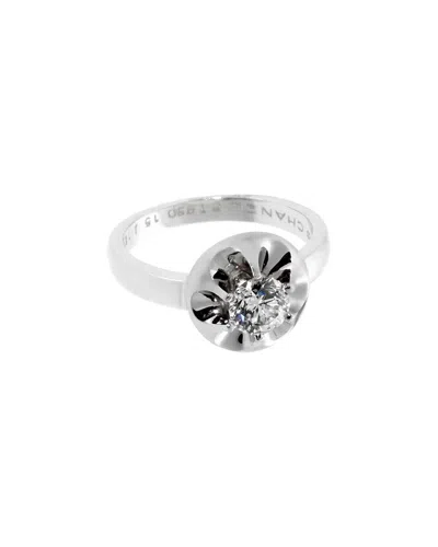 Chanel Platinum 0.35 Ct. Tw. Diamond Flower Ring (authentic Pre-loved) In Silver