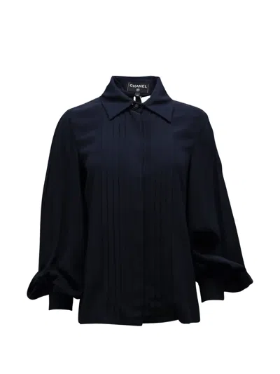Pre-owned Chanel Pleated Buttoned Blouse In Blue