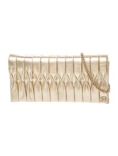 Pre-owned Chanel Pleated Clutch W/ Chain In Gold