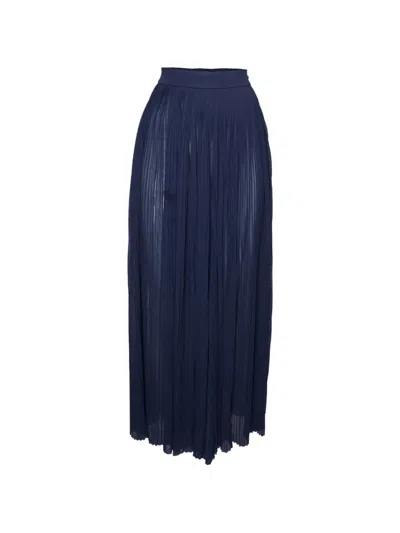 Pre-owned Chanel Pleated Jersey Palazzo Pants In Blue