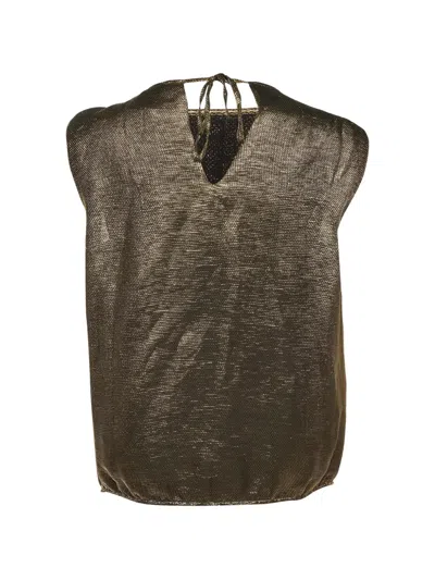 Pre-owned Chanel Pleated Sleeveless Silk Blouse In Gold