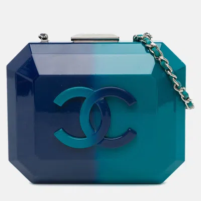 Pre-owned Chanel Plexiglass Clutch Mini Ombre Cc Chain Shoulder Bag In Blue