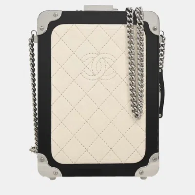 Pre-owned Chanel Plexiglass Lambskin Evening In The Air Trolley Minaudiere Clutch In Black