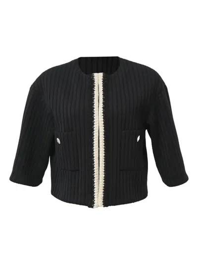 Pre-owned Chanel Pocket Collarless Cardigan In Black