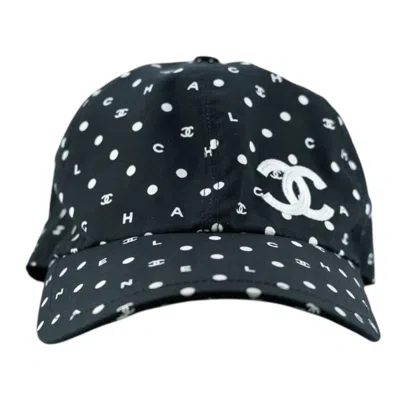Pre-owned Chanel Polka Dot Cc Baseball Hat Black White