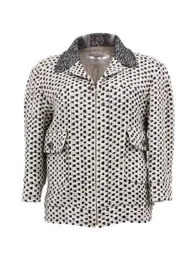 Pre-owned Chanel Polka Dot-print Zipped Jacket In White