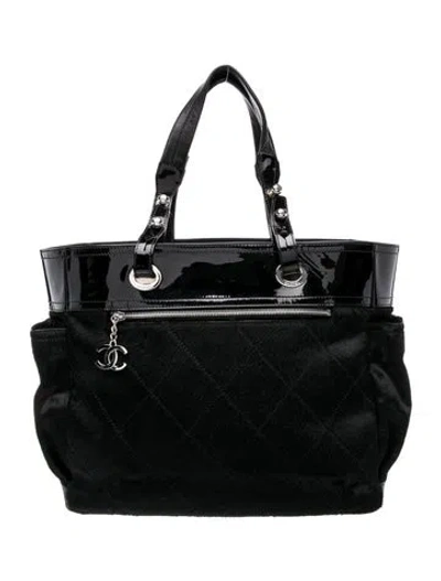 Pre-owned Chanel Ponyhair Paris-biarritz Tote W/ Pouch In Black