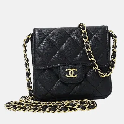 Pre-owned Chanel Pouch Matelasse Shoulder Caviar Skin Black Chain Coin Case