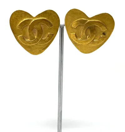Pre-owned Chanel Pre-loved Vintage Heart Clip Earrings In Brass In Multi
