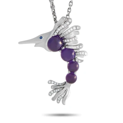 Pre-owned Chanel 18k White Gold 1.25ct Diamond And Amethyst Swordfish Pin And Necklace In Multi-color