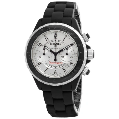Pre-owned Chanel J12 Chronograph Tachymeter Silver Dial Men's Watch H2039 In Black / Silver