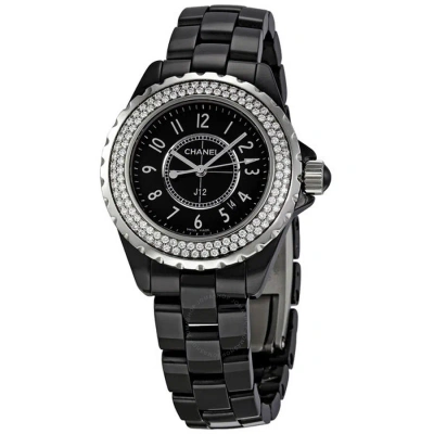 Pre-owned Chanel J12 Diamonds Diamond Black Dial Ladies Watch H0949
