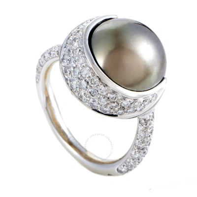 Pre-owned Chanel Womens 18k White Gold Diamond And 13.77mm Black Tahitian Pearl Ring In Multi-color