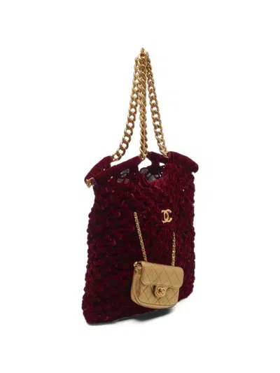 Chanel Precious Braided Velvet Tote Bag In Red