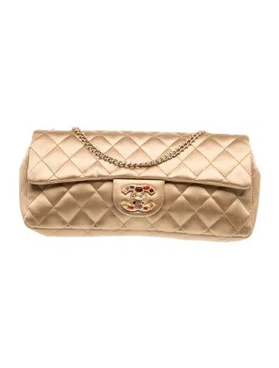Pre-owned Chanel Precious Jewel E/w Flap Bag In Gold