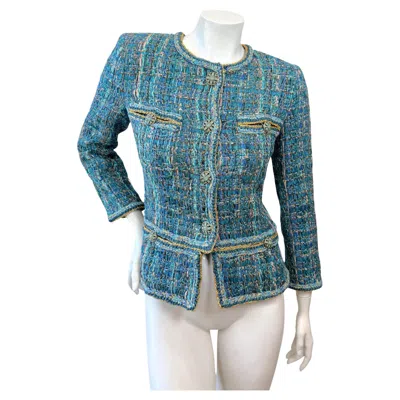 Pre-owned Chanel Pre-fall 2019 Blue Tweed Braided Jacket Size 36