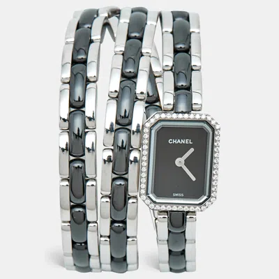 Pre-owned Chanel Premiere H3058 Black Dial Ceramic Stainless Steel Diamond Women's Wristwatch 15 Mm