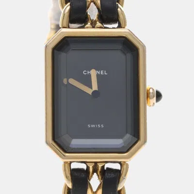 Pre-owned Chanel Premiere Quartz Gold-plated Stainless Steel Women's Wristwatch 20 Mm In Black
