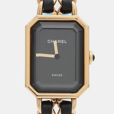 Pre-owned Chanel Premiere Quartz Gold Plated Stainless Steel Women's Wristwatch 20 Mm In Black