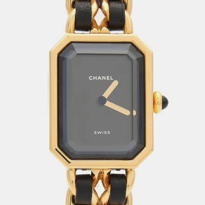 Pre-owned Chanel Premiere Quartz Gold Plated Stainless Steel Women's Wristwatch 20 Mm In Black