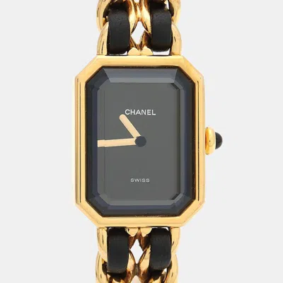 Pre-owned Chanel Premiere Quartz Gold-plated Stainless Steel Women's Wristwatch 20 X 26 Mm In Black