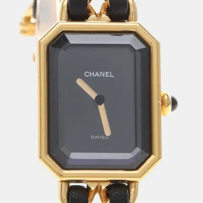 Pre-owned Chanel Premiere Quartz Gold-plated Stainless Steel Women's Wristwatch 20*26 Mm In Black