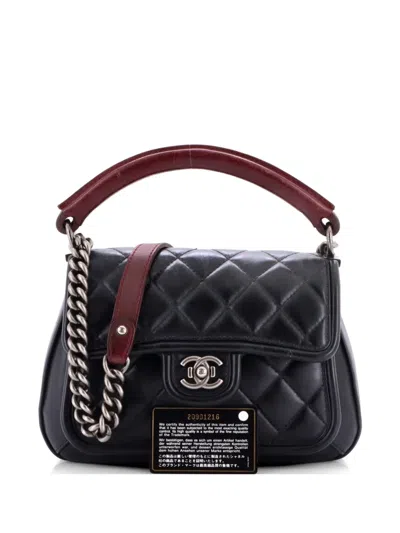 Pre-owned Chanel Prestige Flap Bag Quilted Calfskin Medium Satchel In Black