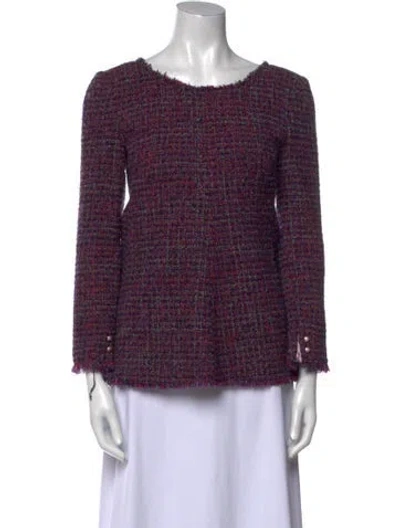 Pre-owned Chanel Printed Bateau Neckline Blouse In Pink