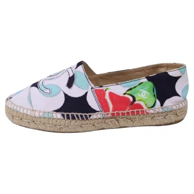Pre-owned Chanel Printed Canvas Espadrilles - Eu 38 In Gray