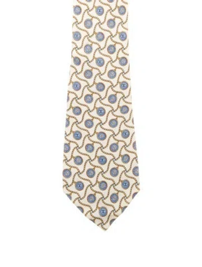 Pre-owned Chanel Printed Cc Silk Tie In Neutral