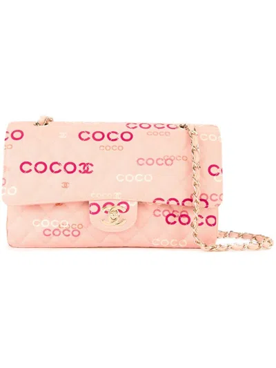 Pre-owned Chanel Printed Logo Shoulder Bag In Pink