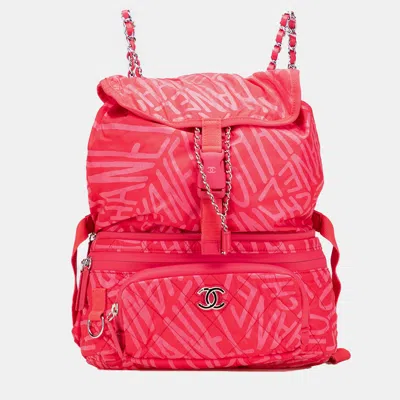 Pre-owned Chanel Printed Nylon Coco Neige Convertible Backpack In Pink