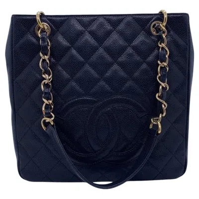 Pre-owned Chanel Pst Petite Shopping Tote Black Caviar Gold Hardware Bag