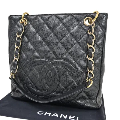 Pre-owned Chanel Pst (petite Shopping Tote) Black Leather Tote Bag ()