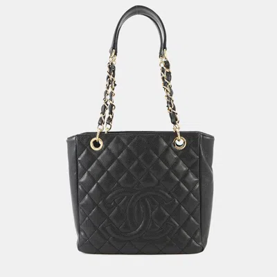 Pre-owned Chanel Pst Tote Black Caviar Leather