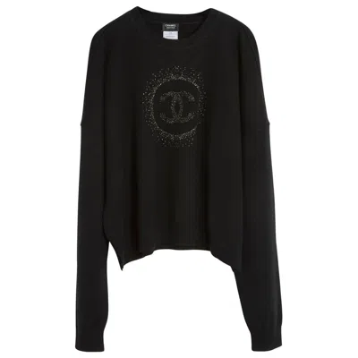 Pre-owned Chanel Pull M Ou L Black Wool Golden Cc Halo Sweater Size M Or L Uniform