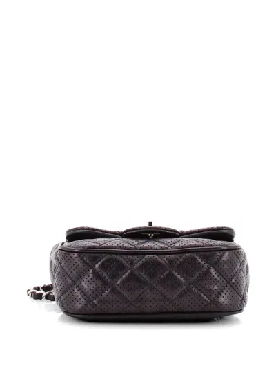 Pre-owned Chanel Punch Flap Bag Quilted Perforated Leather Small Crossbody Bag In Black