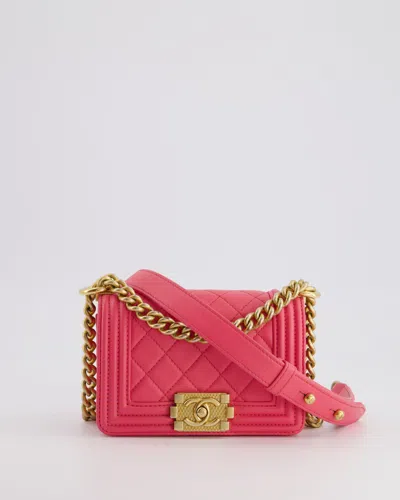 Pre-owned Chanel Punch Mini Boy Bag In Lambskin Leather With Gold Hardware In Pink
