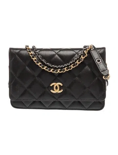 Pre-owned Chanel Punk Essentials Wallet On Chain In Black