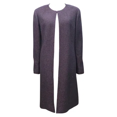 Pre-owned Chanel Purple And Gold Tweed Collarless Wool Coat