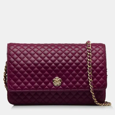 Pre-owned Chanel Purple Camellia Wallet On Chain