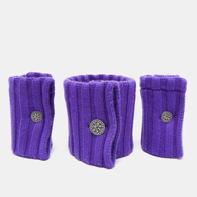 Pre-owned Chanel Purple Cashmere Knit Necklap Muffler And Mousquetaire Cuffs