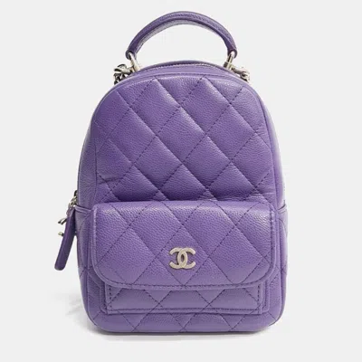 Pre-owned Chanel Purple Caviar Top Handle Mini Backpack