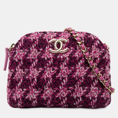 Pre-owned Chanel Purple Cc Tweed Houndstooth Clutch On Chain