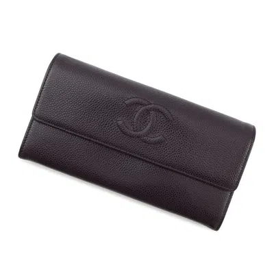 Pre-owned Chanel Purple Grained Calfskin Long Wallet (bi-fold) ()