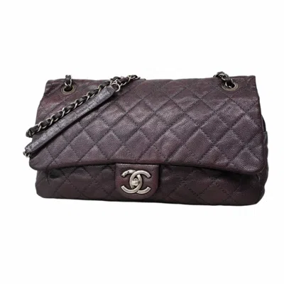 Pre-owned Chanel Purple Grained Calfskin Shoulder Bag ()