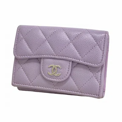 Pre-owned Chanel Purple Grained Calfskin Wallet (tri-fold) ()